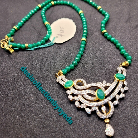 Zircone Pendant Necklace With Sapphier And Emerald - Picture 6 of 7